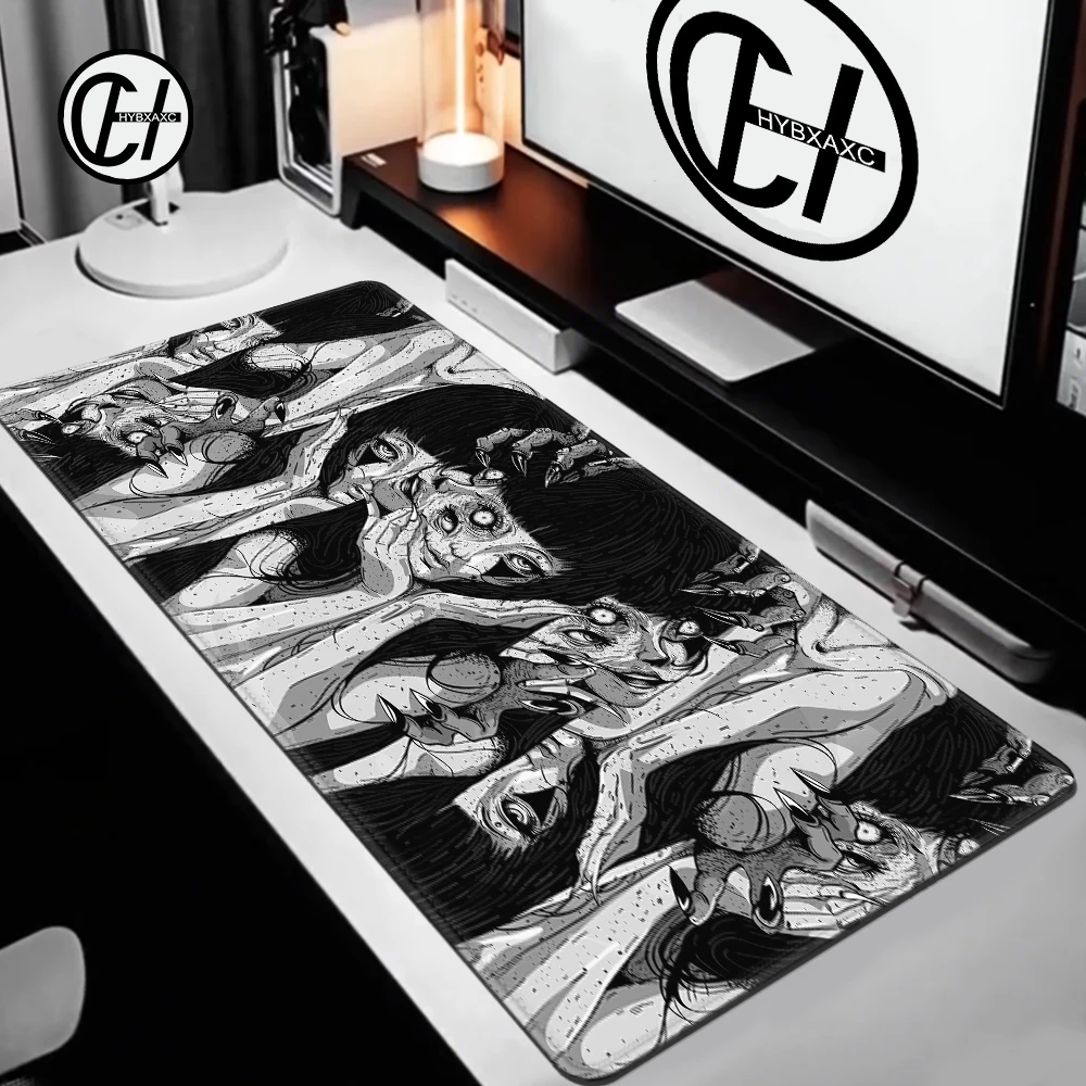Black and White Mouse Pad Cute HD Desk Pad Extended Gaming Keyboard Mats Large XXL Gamer Junji Ito Collage Horror Anime Mousepad