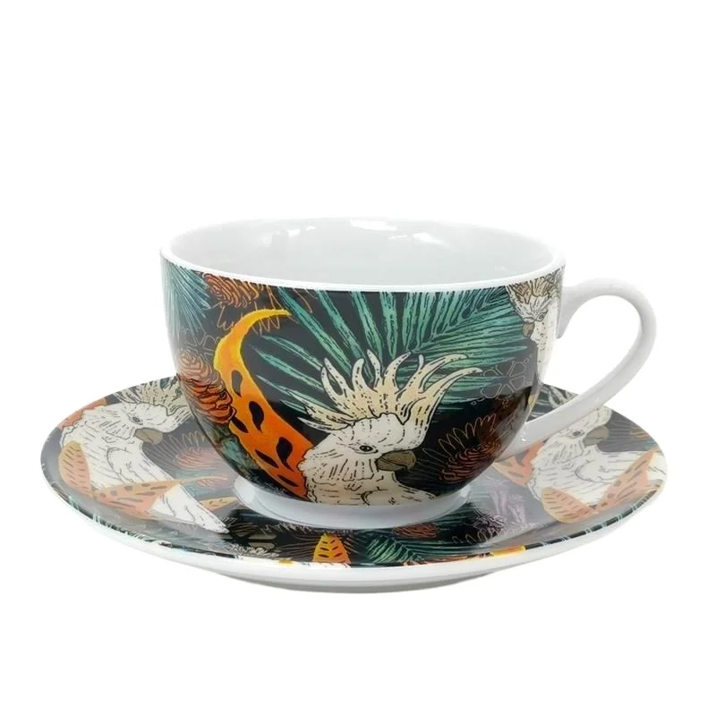 Imagem -02 - Cappuccino Coffee Cup Dish Grupo Arte Italiana Floresta Tropical Papagaio Casa Tea Cup Louça de Cozinha