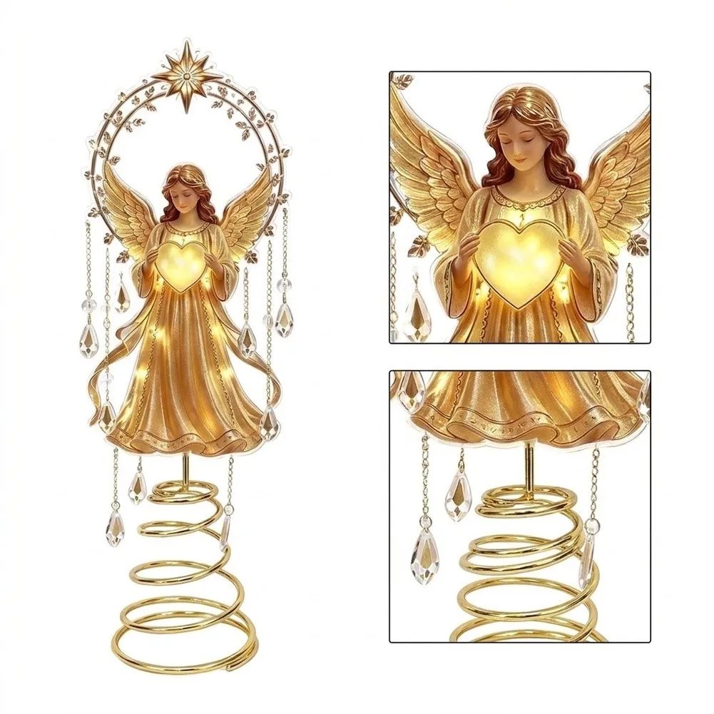Angel Christmas Tree Finial For Acrylic Metal Holiday Ornament Large Size Decor For Home Party Easy Install Festive Decoratio