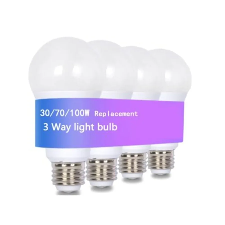 4-Pack 3-Way LED Light Bulb 3/7/10W - 30/70/100W Equivalent Warm White, A19 E26 Base Three Way Light Bulbs for Reading, Table a