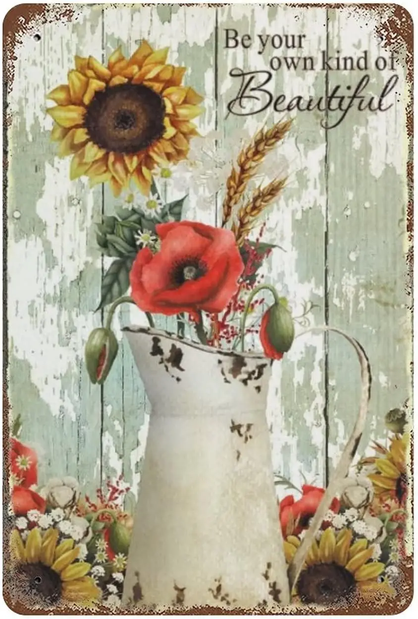 Vintage metal aluminum sign is your own one of a kind beautiful & fun tin sign farmhouse floral metal tin sign sunflower bou