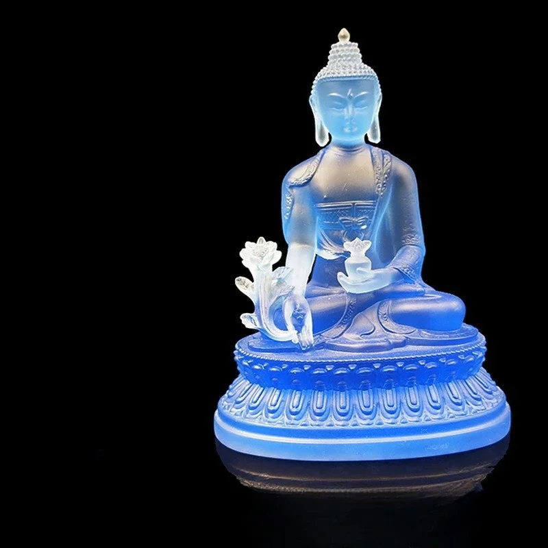 Blue Medicine Master Buddha Decoration Crafts, Household Ornament, Water Glass, Goddess Mercy, Resin Handicraft Figurines