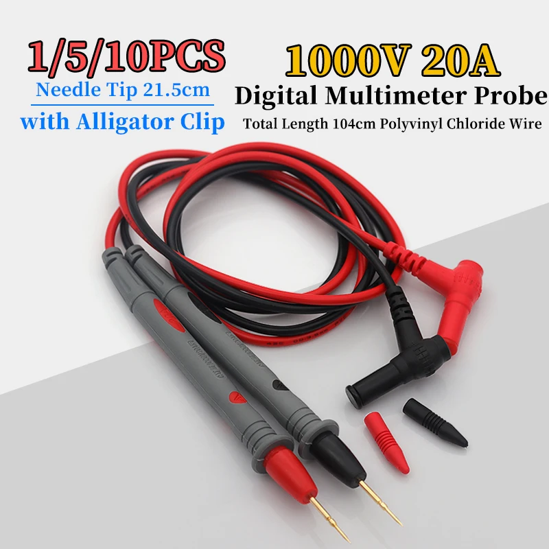 20A Digital Multimeter Probe wire Total Length 1M PVC Insulated Wire BodyNeedle tip Universal for Multimeter 1000V