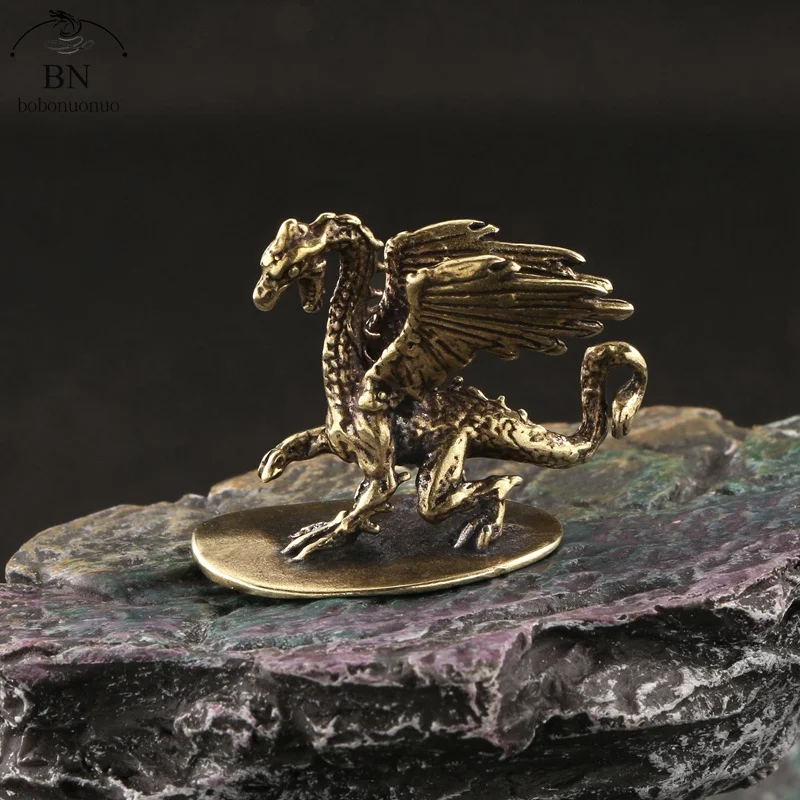 Solid Brass Warcraft Pterosaur Dragon Small Statue Desktop Ornaments Mythical Beast Figurines Retro Home Feng Shui Decorations