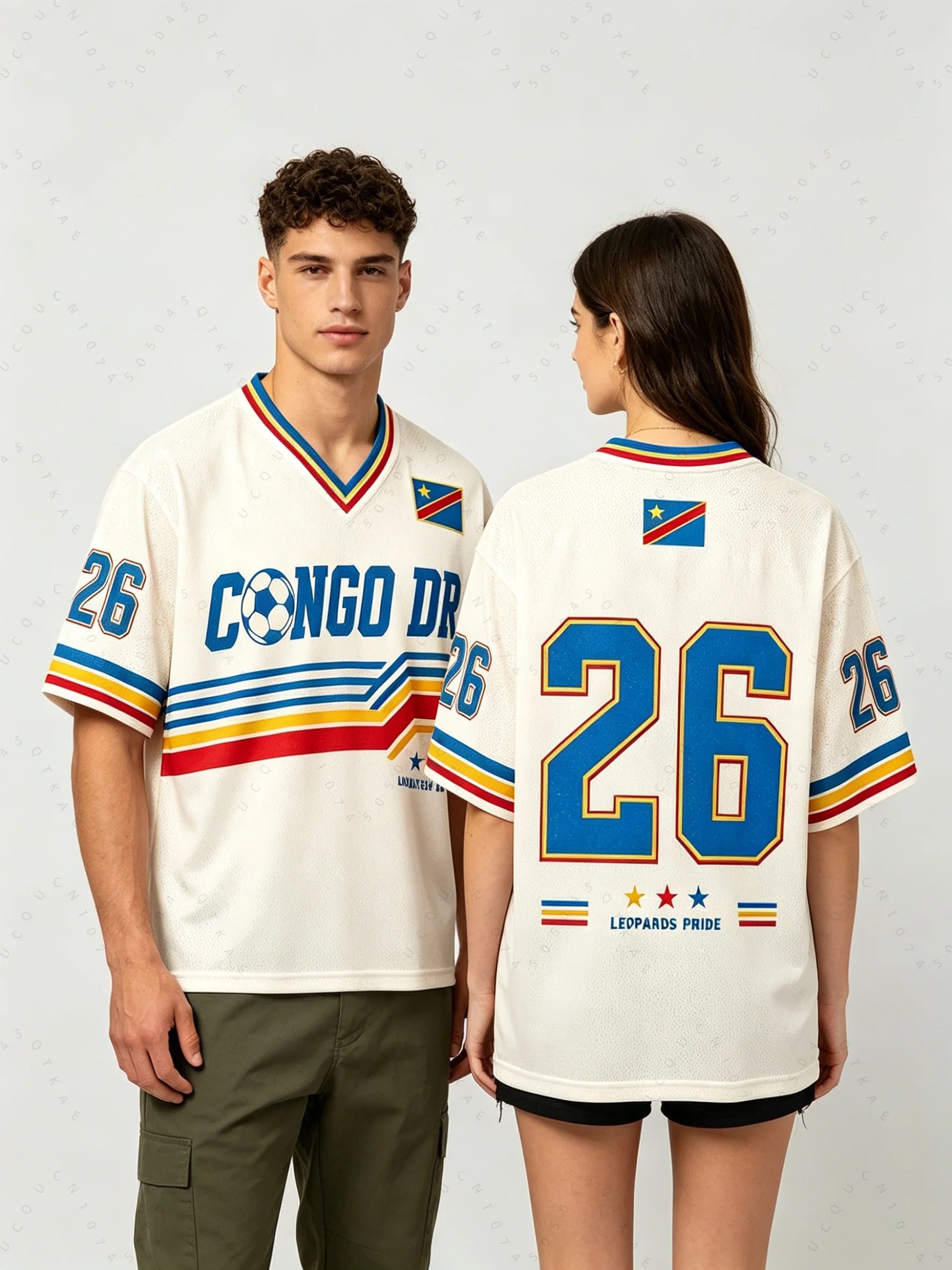 Congo DR Soccer 26 Retro Football Jersey V-neck Soccer Shirt Leopards Pride Vintage Casual For Fans Kids Adults Hiking T-Shirt