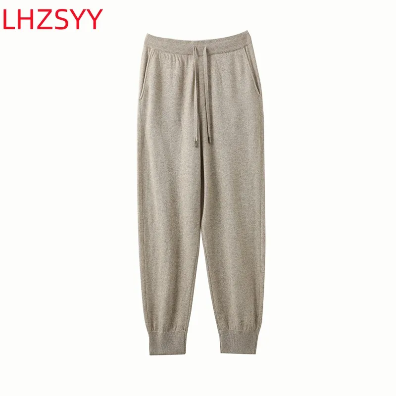 LHZSYY Pure Cashmere Pants Autumn Winter New Men\' Elastic Waist Cashmere Pants Youth High-End Warm Outside Leggings Thick Casual