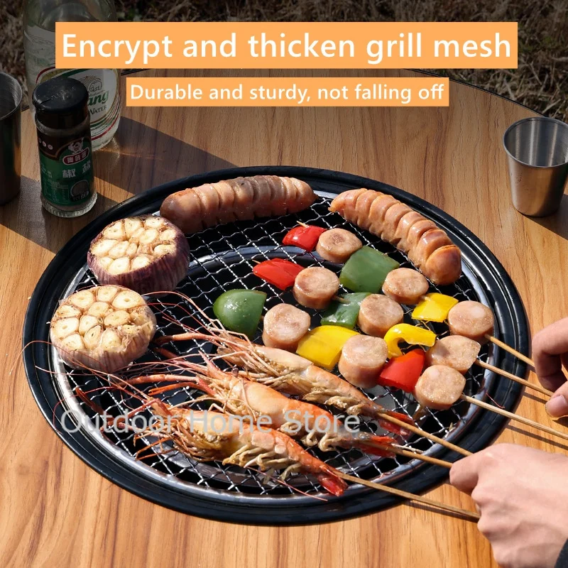 Outdoor Folding Barbecue Rack Household Round Grill Portable Tea Brazier Circular Camping Charcoal Table BBQ Stove