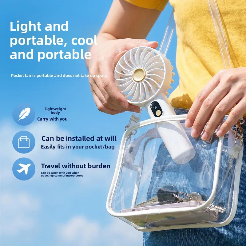 Portable Mini Fan USB Rechargeable Handheld Desk Fan Digital Display Cooling Fan for Outdoor Travel