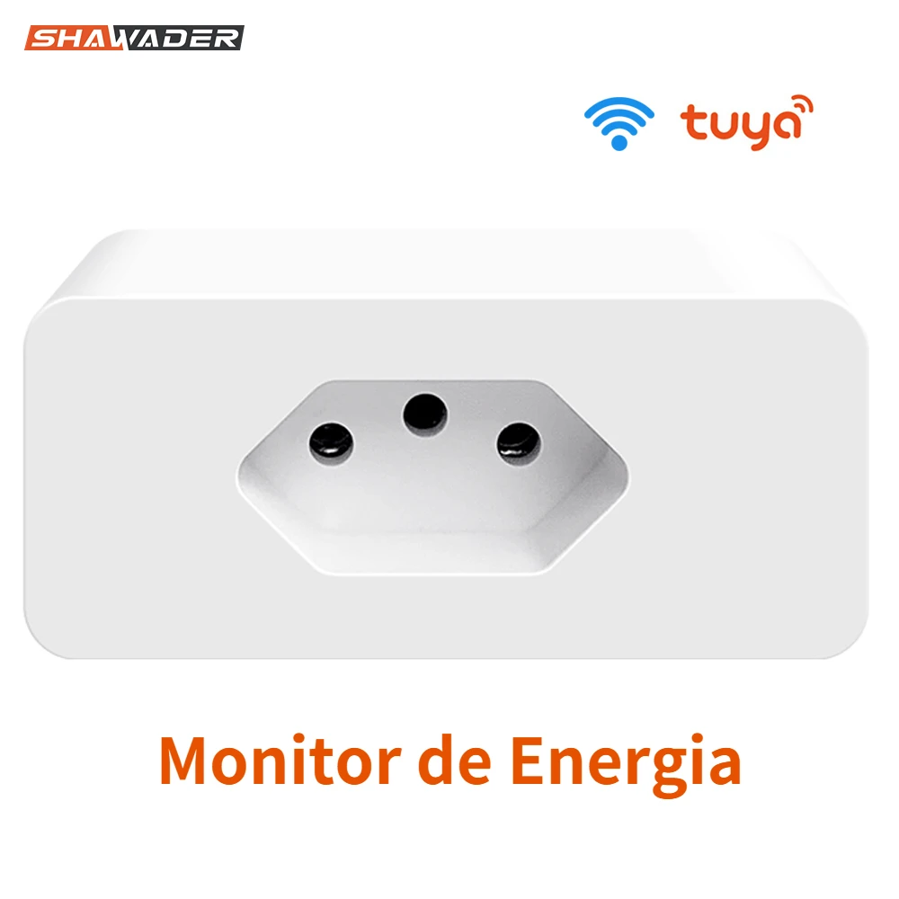 Shawader Brasil WiFi Tuya Smart Plug Socket 10A Brazil Outlet Energy Monitor Wireless Voice Remote Control by Google Home Alexa