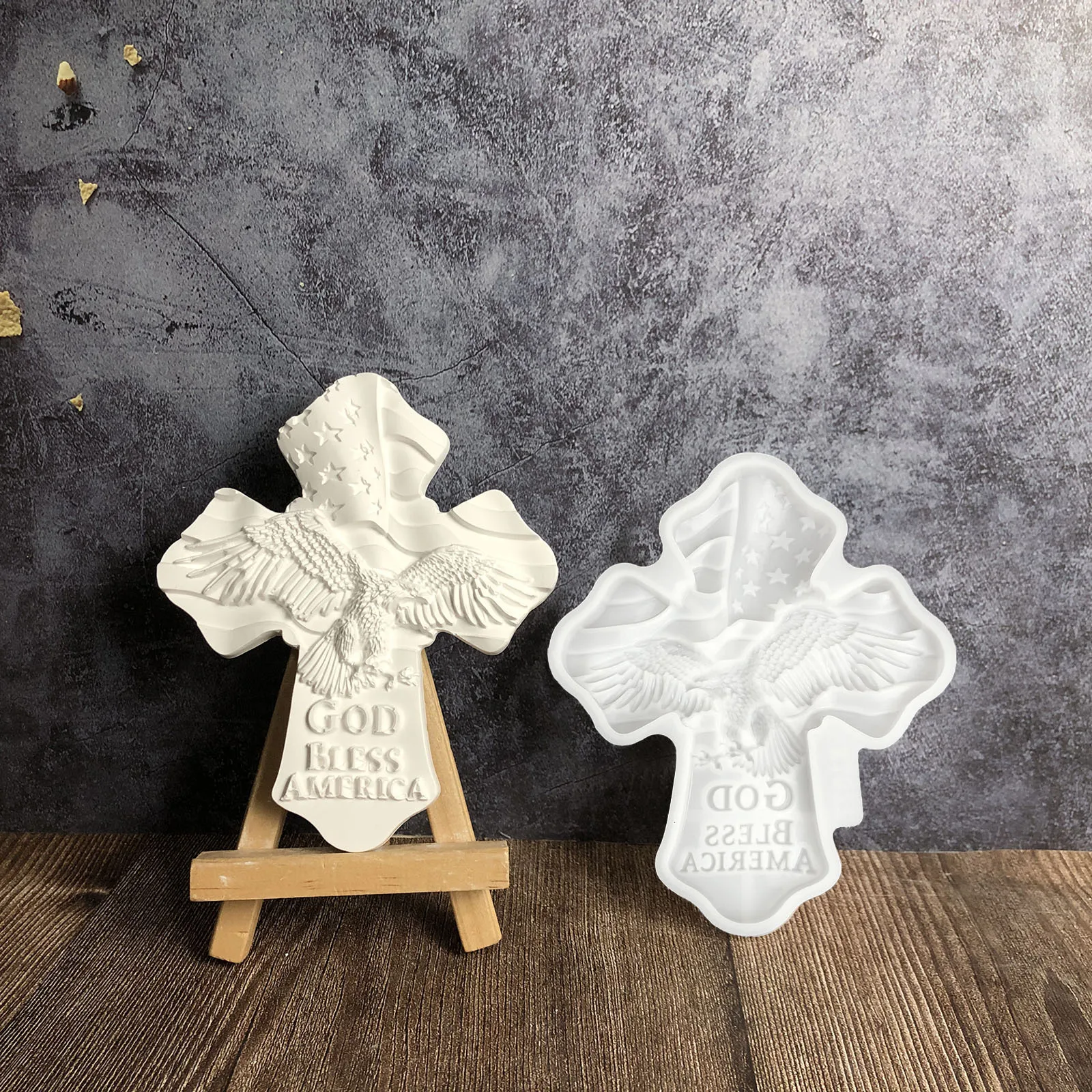 American Flag Eagle Emblem Silicone Mold DIY Home Decor Cross God Bless America Plaster Concrete Resin Mold For Independence Day