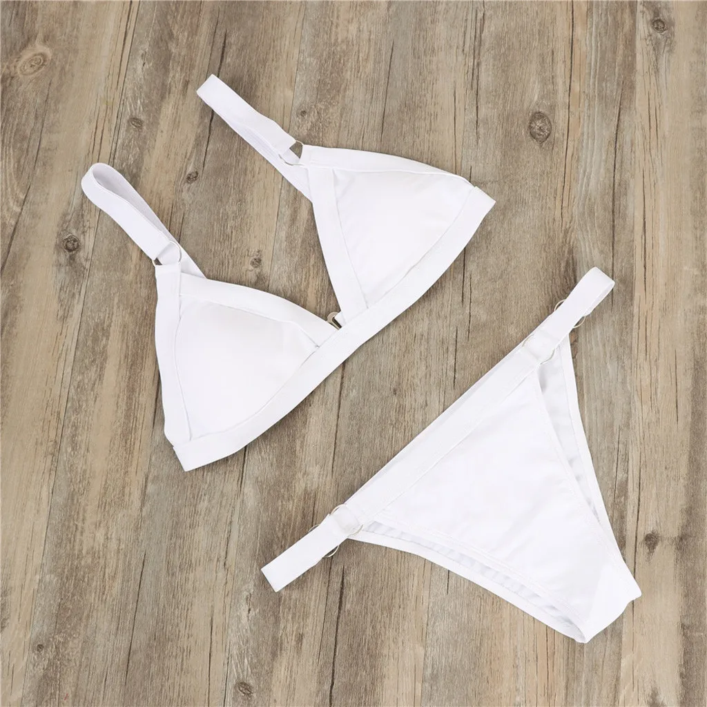 Women Swimsuit Bikini Set Halter Hollow Out 2 Piece Swimming Bathing Suits White Swimwear Female Summer Beachwear Bikinis Sets