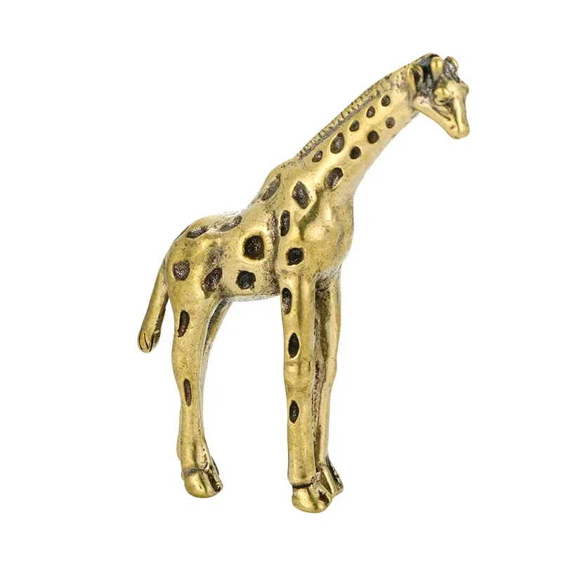 Solid Brass Giraffe Small Statue Desktop Ornament Vintage Animal Figurines Miniatures Decorations Crafts Home Decors Accessories