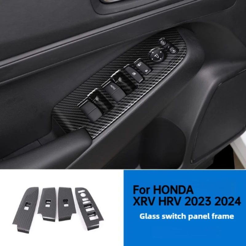 

For HONDA XRV HRV 2023 2024 Interior strips, glass lift switch stickers, carbon fiber pattern inner armrest decoration stickers