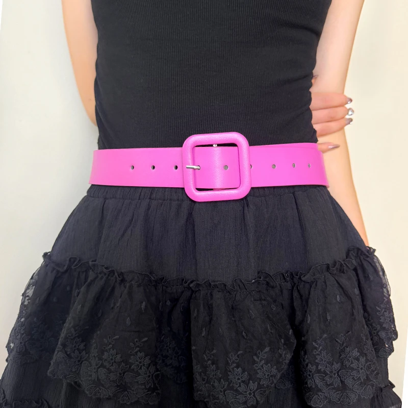 Y2k Pink Belt for Women 2024 New Square Buckle Belt Dopamine Spicy Girl Decoration with Skirt Versatile Trend