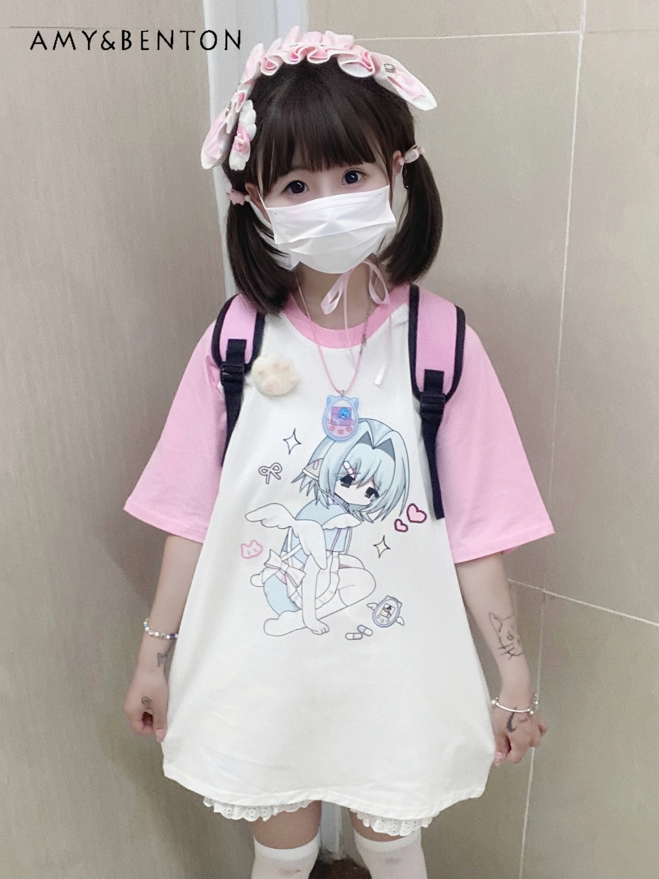 Japanese Sweet Cute Two-Dimensional Printed Short-Sleeved T-shirt Summer New Harajuku Subculture Oversized T Shirt Sexy Y2K Top