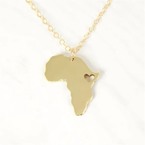 Small African Map Pendant Necklace Outline Country of South Africa Adoption Ethiopia Love Heart Chain Collar Clavicle Choker