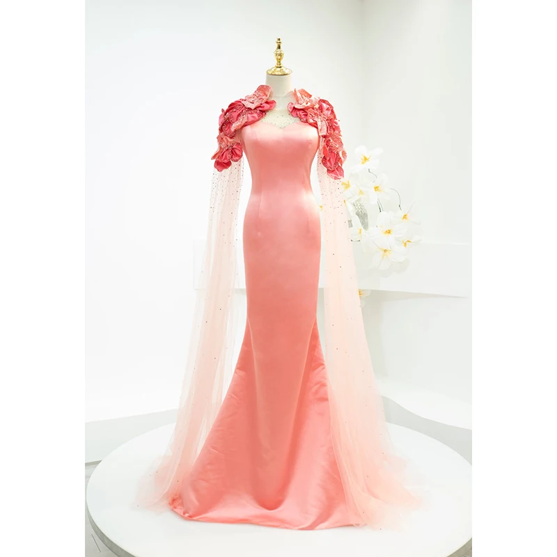 

Luxury Mermaid Gown with Water Sleeve Customized Size Fitting Unique Haute Couture H1908