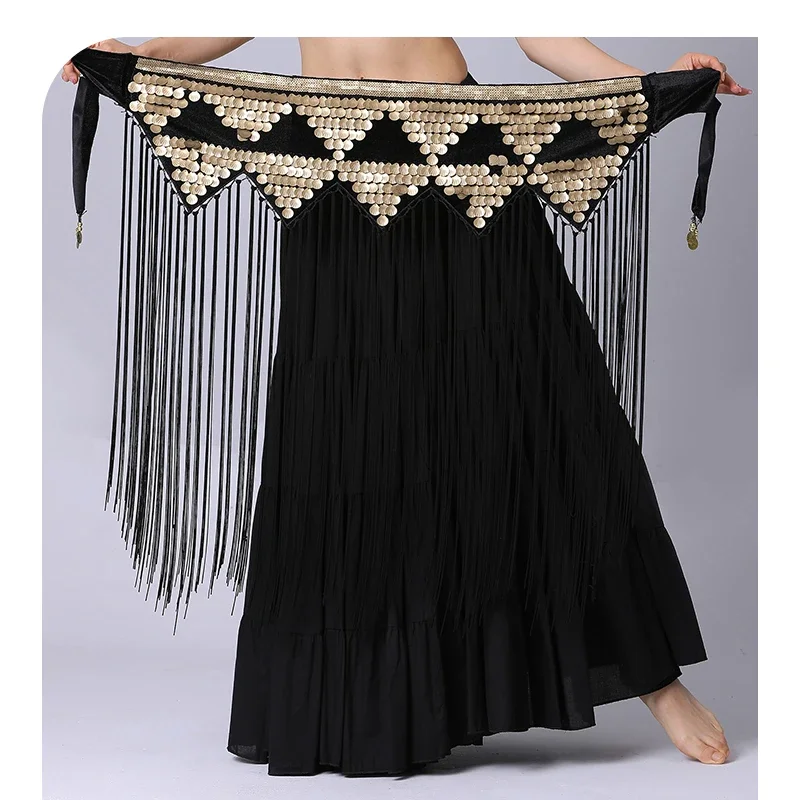 New Belly Dance Belt Hip Scarf Triangle Mesh Diamond HipTowel Multi Layer Tassel Beaded Waist Chain Group Versatile Practice