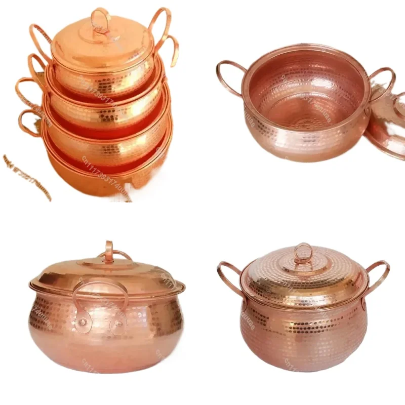 100 Percent Pure Copper Casserole Pot Handmade Stew Steam Soup Hot Pot 18-30cm for Home Kitchen Cooking