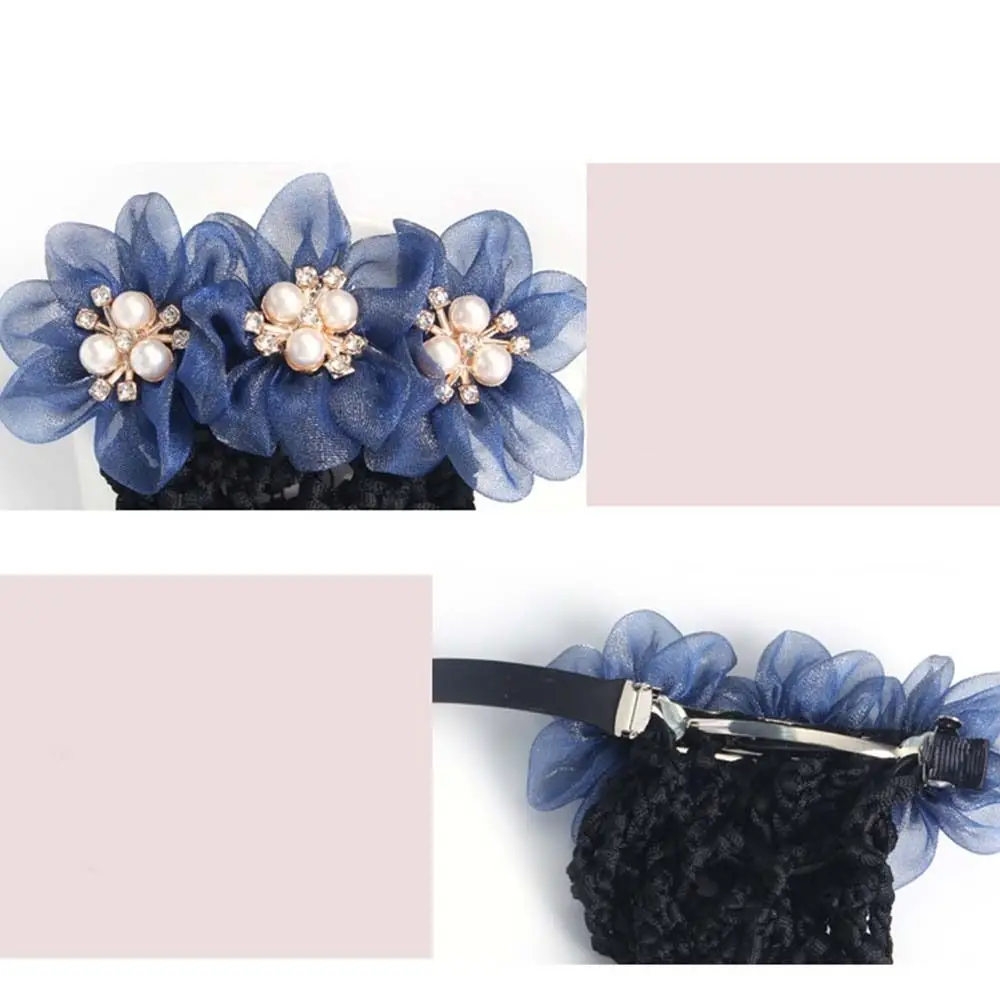 Lace Flower Snood Spring Clip Bun Snood Hairgrips Cover Net Pearls Crochet Bun Net Hair Clip Headwear Lace Hair Net Office Lady