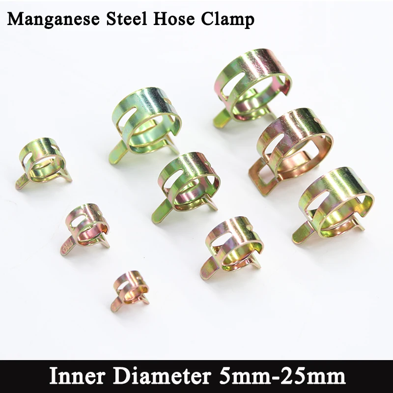 10/20/50pcs 65MN Manganese Steel Galvanized Spring Hose Clamp Inner Diameter 5mm-25mm Elastic Steel Buckle Water Pipe Hoop