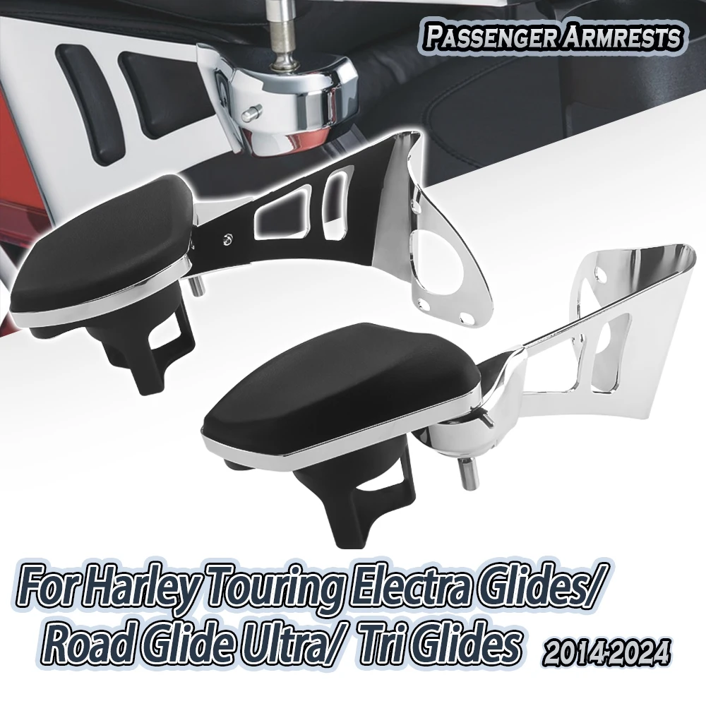 Motorcycle Rear Passenger Armrests With Drink Cup holder For Harley Touring Electra Street Road Glide Ultra Tri Glides 2014-2024