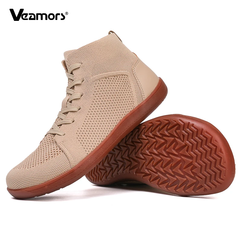 Men Knitted High Top Walking Shoes Breathable Comfortable Casual Sneakers Light Running Sports Shoes Non-slip Elastic Soft Sole
