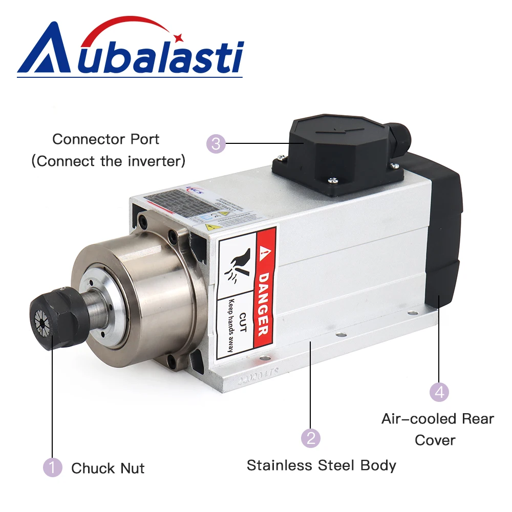 Aubalasti 1.5kw ER20 CNC Air Cooled Spindle Motor Kits 220V 380V 18000RPM 1.5KW Inverter For CNC Milling Router lathe Machine