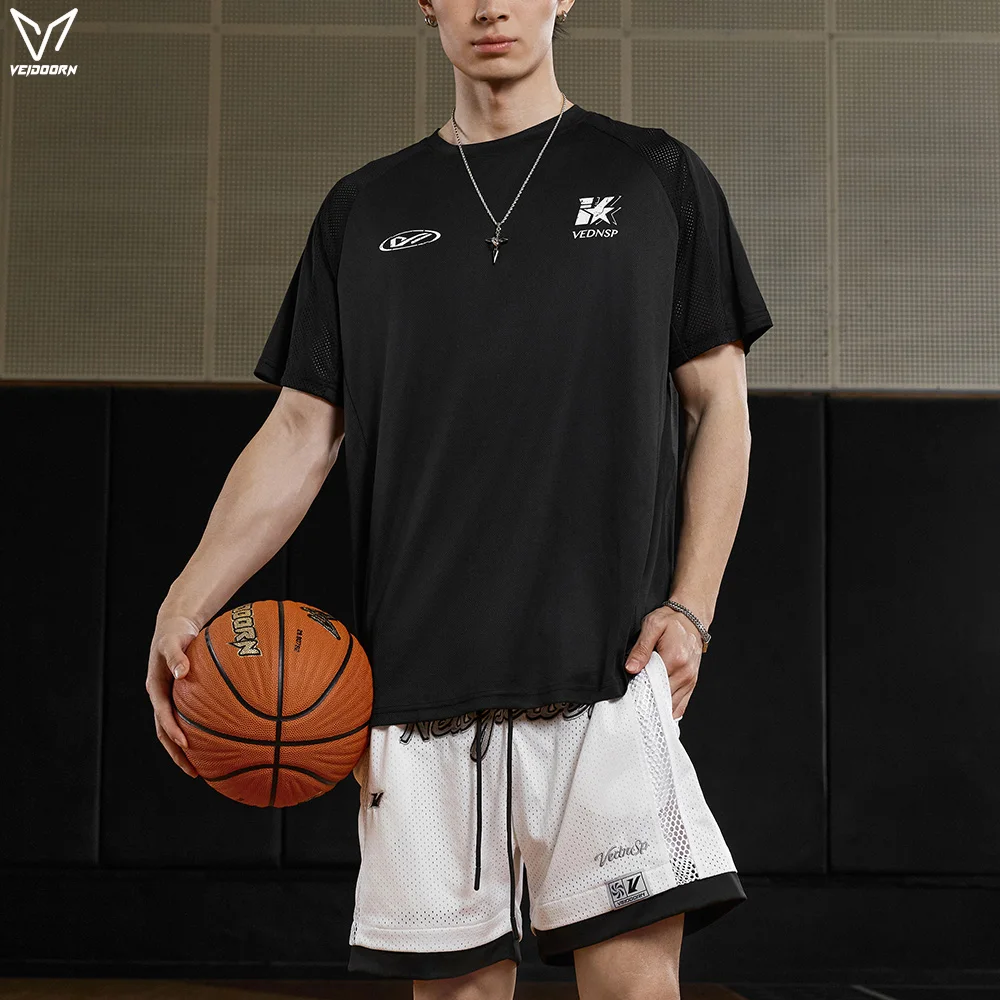 

Мужские футболки из полиэстера, влагоотводящие, быстросохнущие, дышащие, легкие, с круглым вырезом, короткий рукав, для тренажерного зала, бега и тренировок