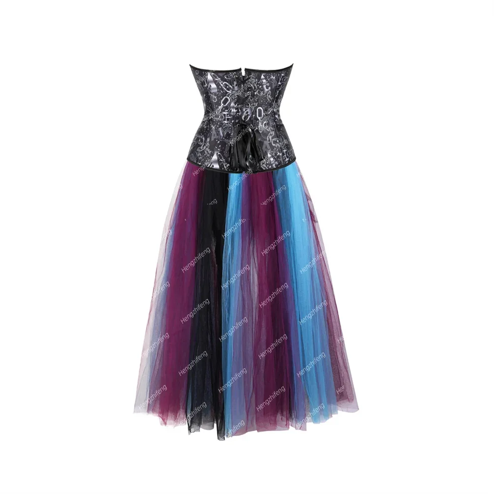 Women Steampunk Corset Skirts Burlesque Printed Corsets Overbust Bustiers Renaissance Costume Engagement Party Outfits Plus Size