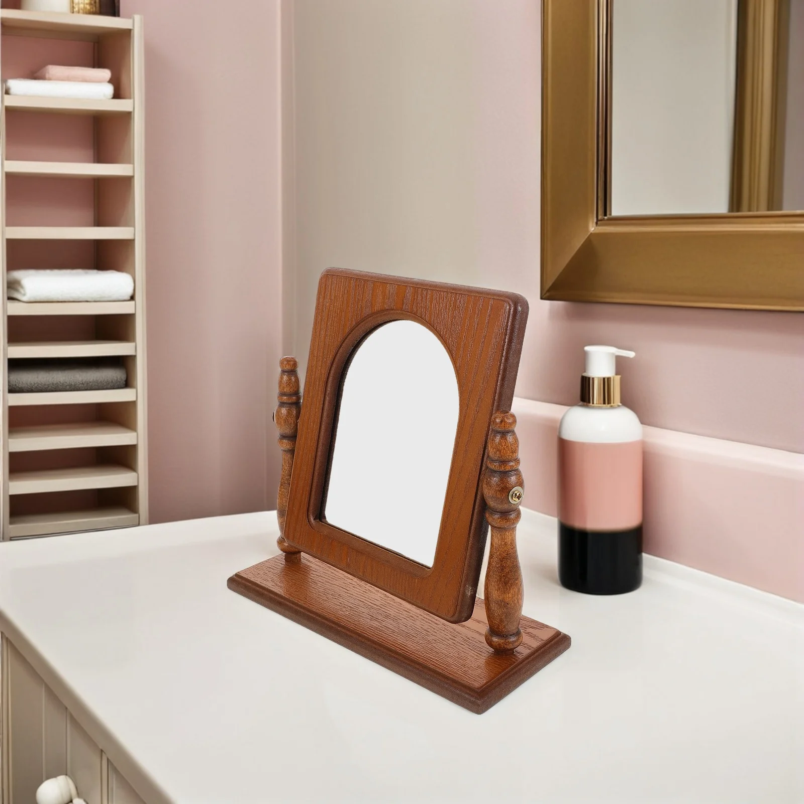 Espelho de maquiagem francês vintage moldura de madeira espelho de mesa para o quarto banheiro desktop decorativo vaidade aliciamento ferramenta