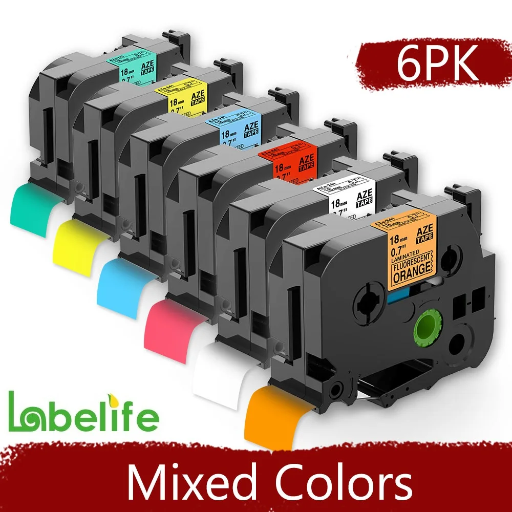 Mixed Colors Label Tape 18mm*8m Compatible for Brother P Touch 18mm tze Tape Laminated White for Ptouch PTE550W PTD600 PTP710BT