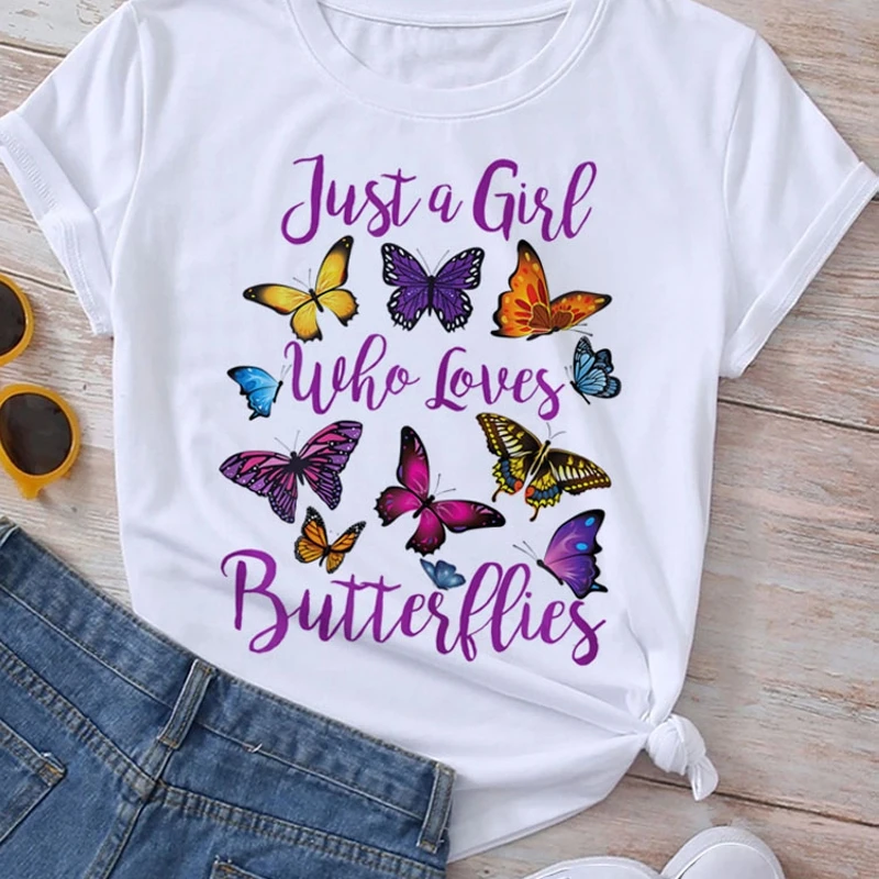 T-Shirt donna Harajuku Graphic Tees donna magliette manica corta abbigliamento camicetta femminile farfalla cuore stampa T Shirt estate top