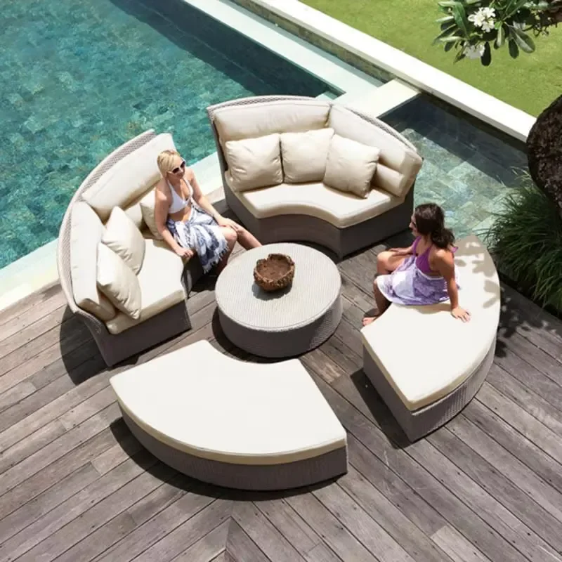 Villa Outdoor Rattan Sofa Bed Northern Europe Design Waterproof Sunscreen Leisure Garden Patio Swimming Pool Beach Bed