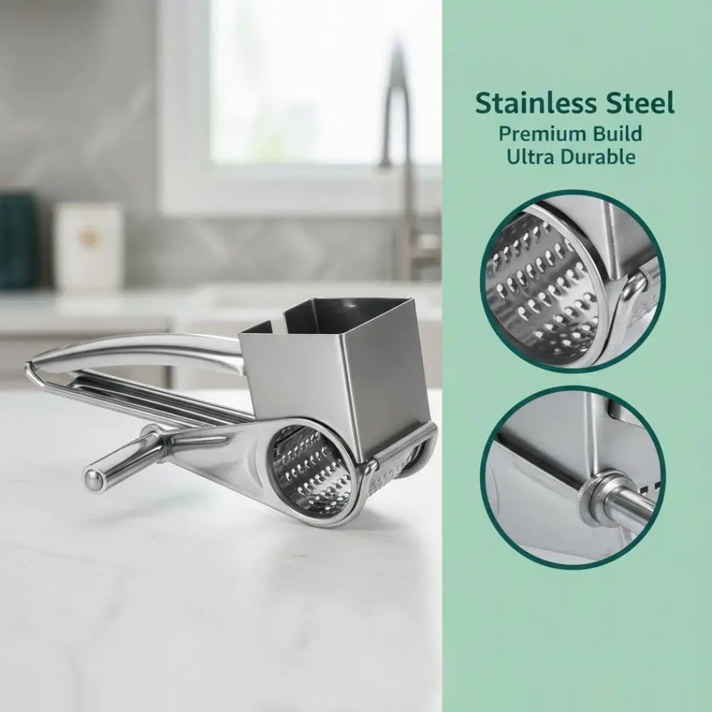 Stainless Steel Rotate Cheese Grater Hand Crank Multifunctional Slice Shred Tool Ergonomic Easy-to-Use Cheese Shred Tool Fruits