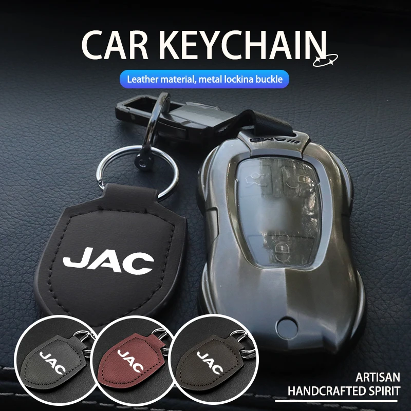 Chaveiro de Carro em Couro com Emblema e Anel de Metal para JAC S2 J3 Board JS2 S3 JS3 J2 S5 T8 Refine J5 J6 J7 J4