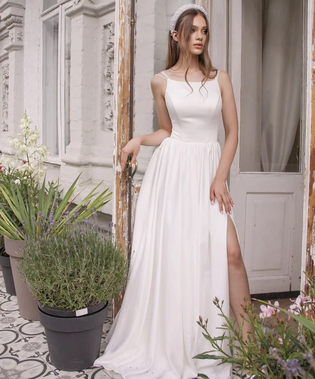 Simple Wedding Dress Floor Length A-Line White  Floor Length Side Slit Bridal Gowns Customize To Measures Robe De Mariee Civil