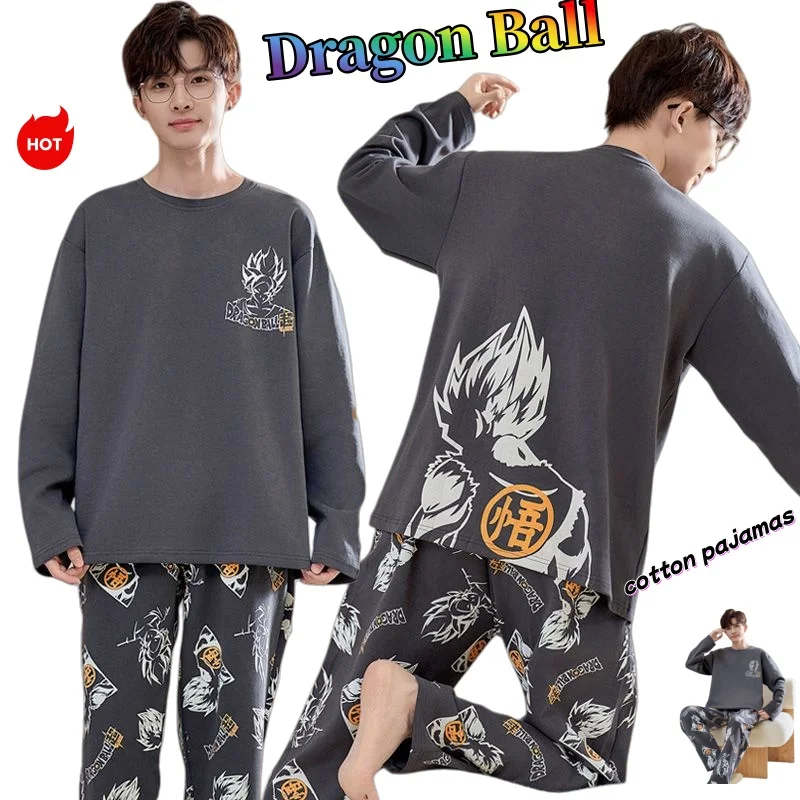 

Хлопковая пижама Dragon Ball, милый и модный мужской комплект домашней одежды с длинными рукавами в мультяшном стиле на весну и осень, большие размеры