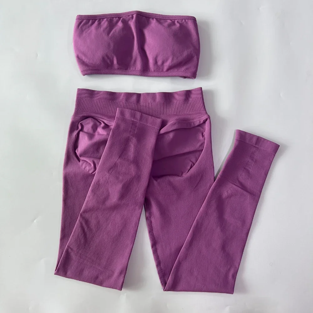 Pericic 2-teiliges Workout-Set für Damen, Rückenfreier Bandeau-Sport-BH, Scrunch-Leggings, Yoga-Bekleidung, Sport-Gym-Kleidung, Outfit-Set – Detail 21