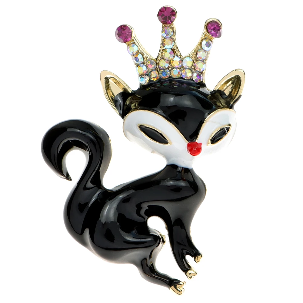 CINDY XIANG Wearing Crown Fox Brooch Cute Animal Pin 2 Colors Available Fashion Jewelry