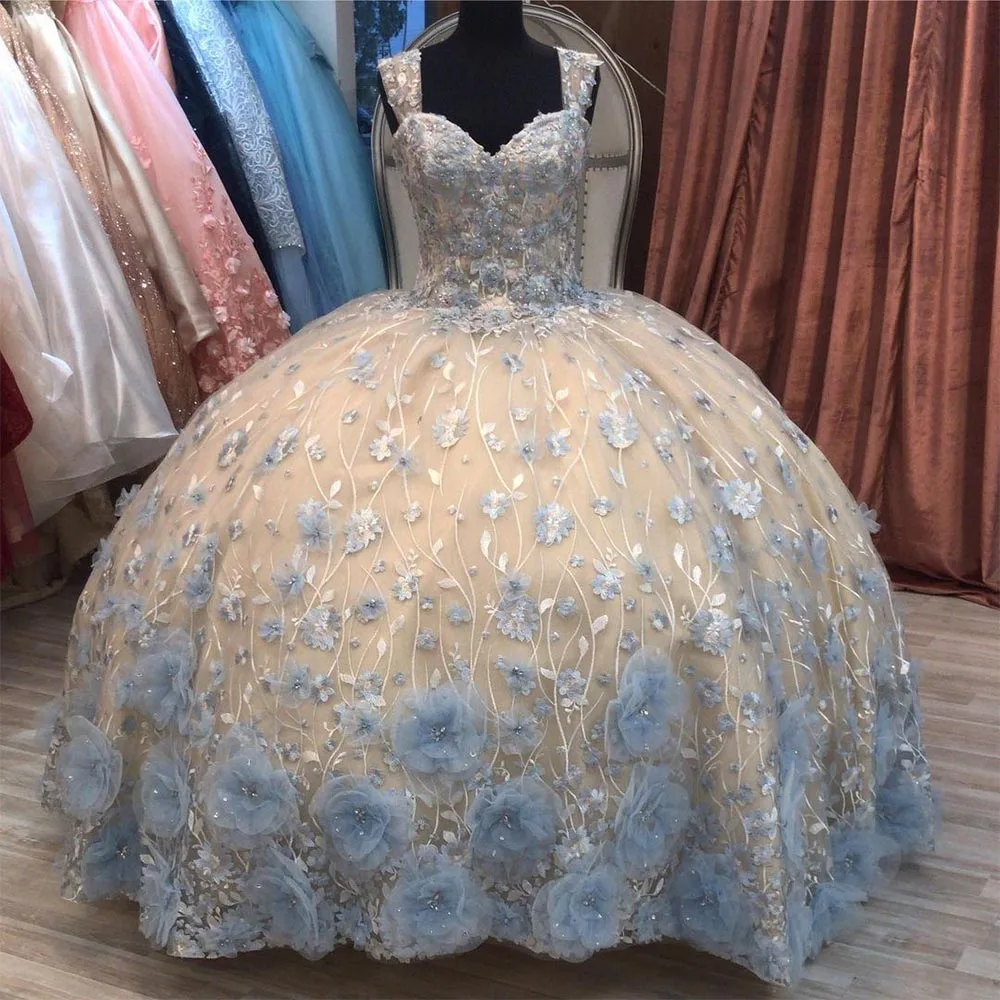 Sevintage الكرة ثوب Quinceanera فساتين 15 حزب الرسمي 3D الزهور الدانتيل زين الأميرة سندريلا عيد ميلاد أثواب 2022