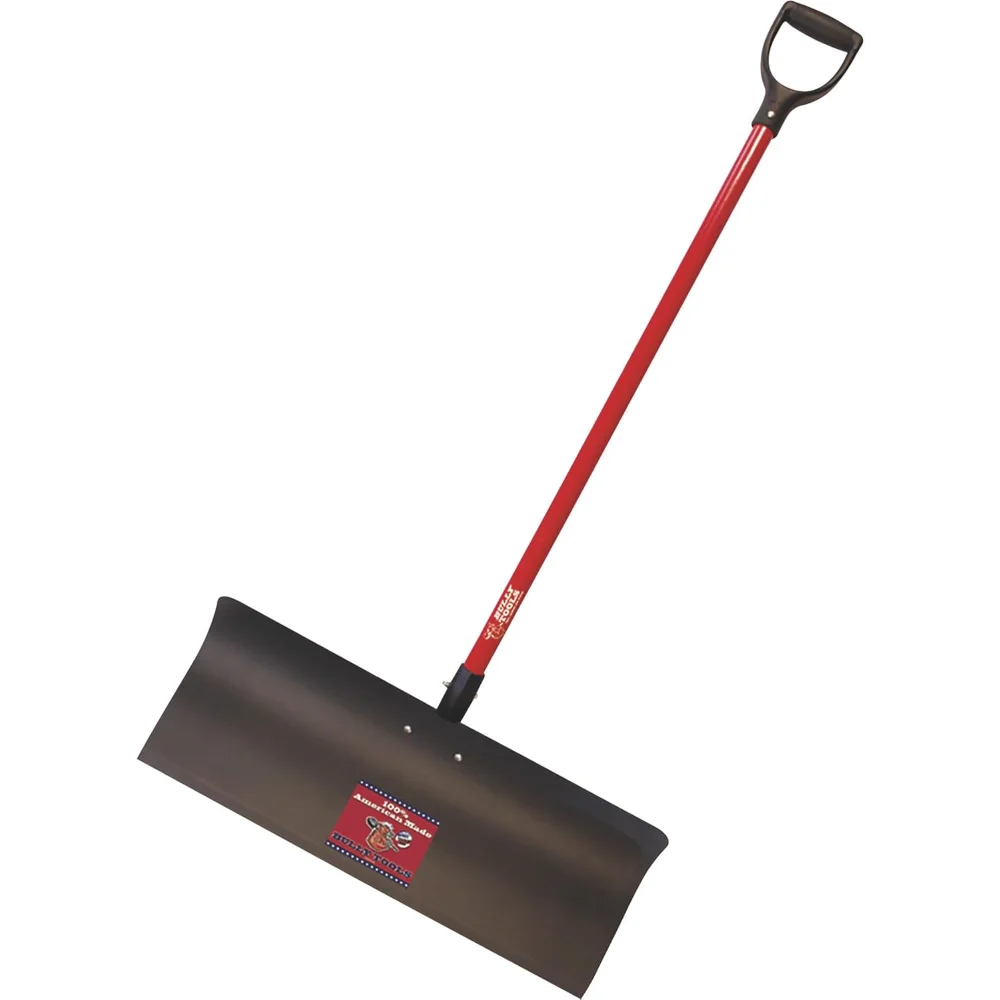 

30" Heavy Duty Steel Snow Pusher, Extra Long Fiberglass D-Grip Handle for Driveways