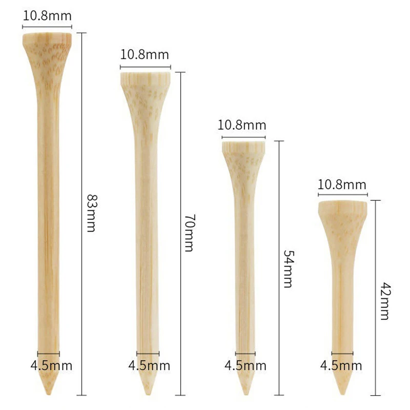 Soporte para pelotas de Golf de bambú, 10 unidades, 4 tamaños disponibles, más fuerte que las de madera, envío directo, 42mm, 54mm, 70mm, 83mm