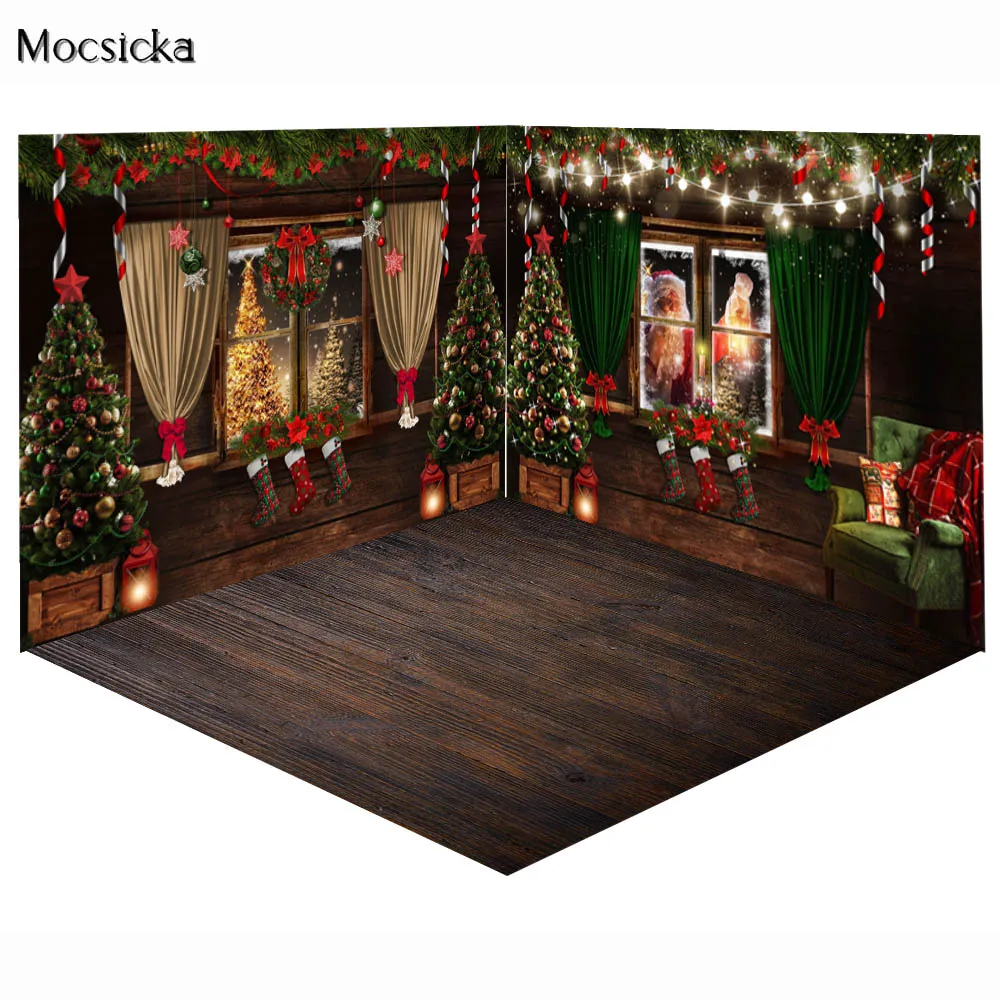 

Mocsicka Christmas Santa Claus Backdrops For Photography Window Sofa Bokeh Winter Xmas Tree Kids Portrait Photo Background Props