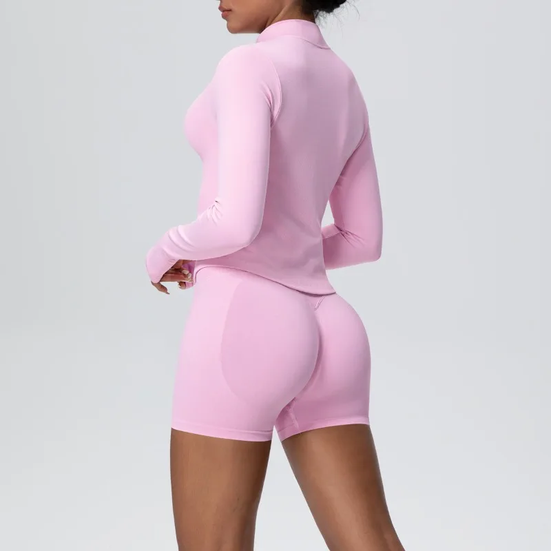 

Женский однотонный комплект для йоги, плотный, высокоэластичный, дышащий, на молнии, спортивный комплект, повседневный спортивный костюм для бега на открытом воздухе