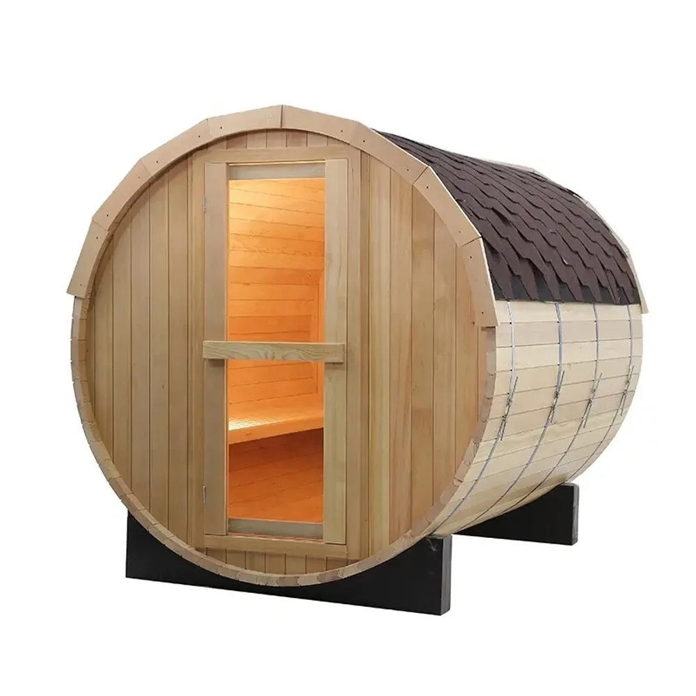 Outdoor SaunaWholesale Outdoor 4-6 Person Canada Hemlock Sauna Dry Wet Steam Barrel Sauna view 3