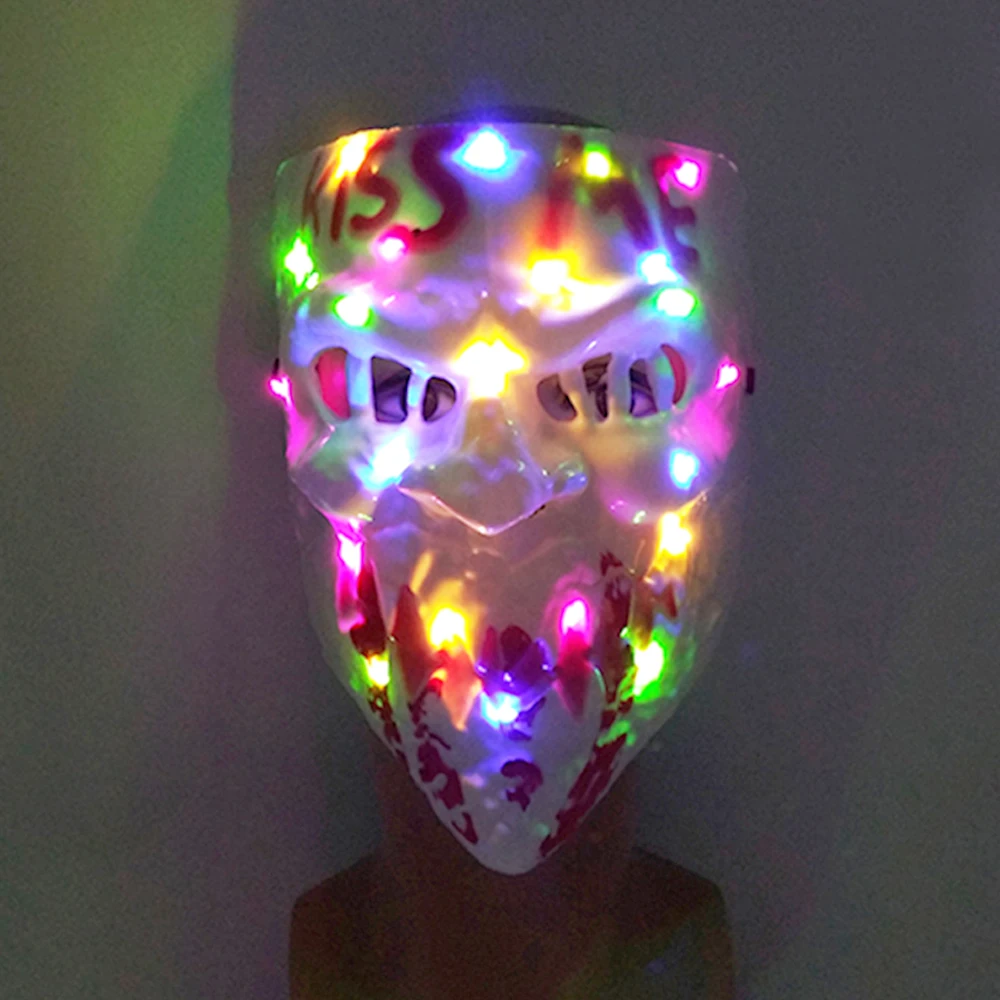 Kleurrijk lichtgevend horrormasker LED-gloeiend Kiss Me-masker Neon Light Up Film Cosplay Purge Masker Halloween Party Kostuum Rekwisieten