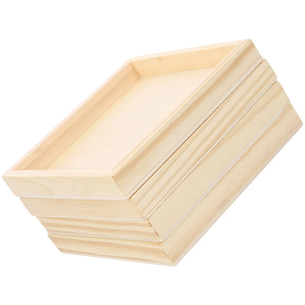 

4pcs Wooden Puzzle Storage Trays Square Shape For 3D Unfinished Wood Organizer Sundries Holder Household