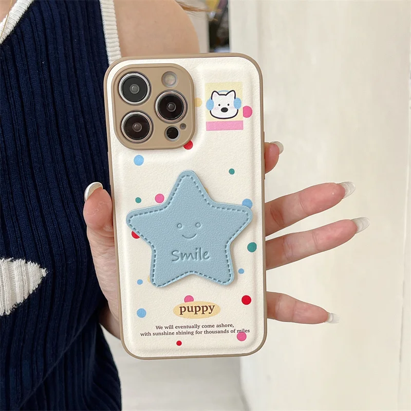 Color Polka Dot Cute Star Phone Case For iPhone 16 Pro 15 14 12 13 Pro Max Cover with Chain Crossbody Strap Cases For 16 Promax view 3