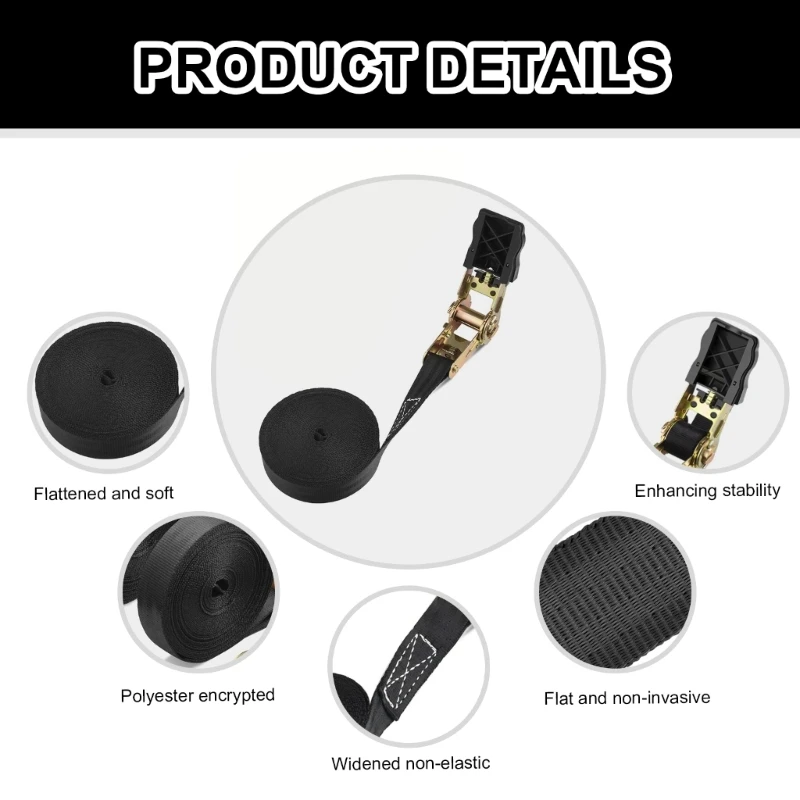 652F Vielseitiges Ratschen-Spanngurt-Set Robuste Ratschengurte Ratschen-Sicherungsgurte für Anhänger, Motorräder und Kajaks